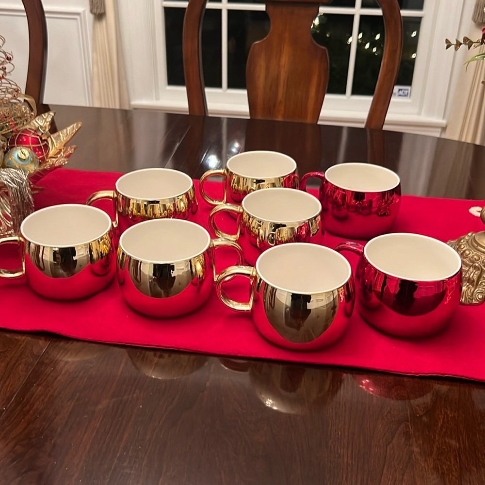 Starbucks Christmas RARE vintage Gold and Red Metallic Mugs 2013